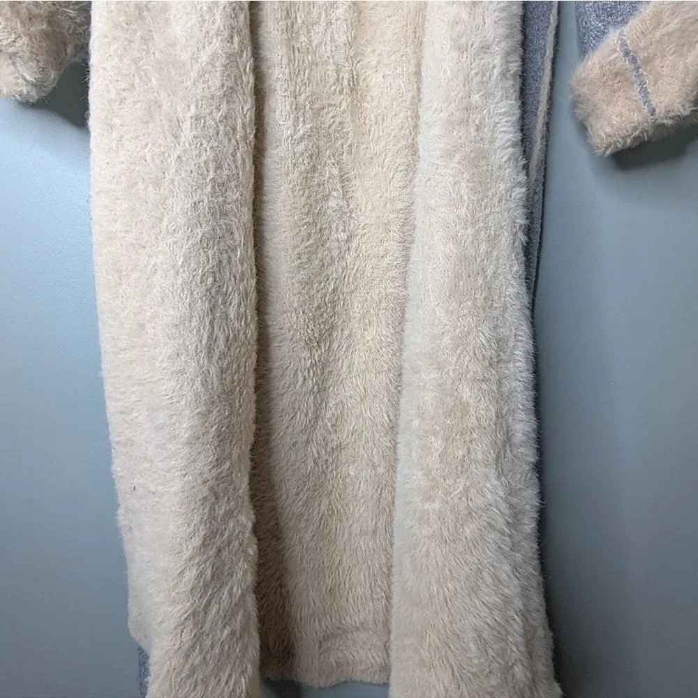 MOTH Anthro Blue Grey Cream Faux Fur Lined Long Sleeve Cardigan M L